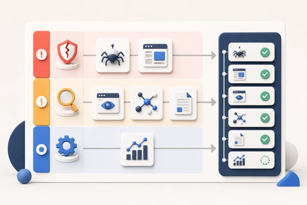 Website readiness findings sorted into critical, important and improvement priorities