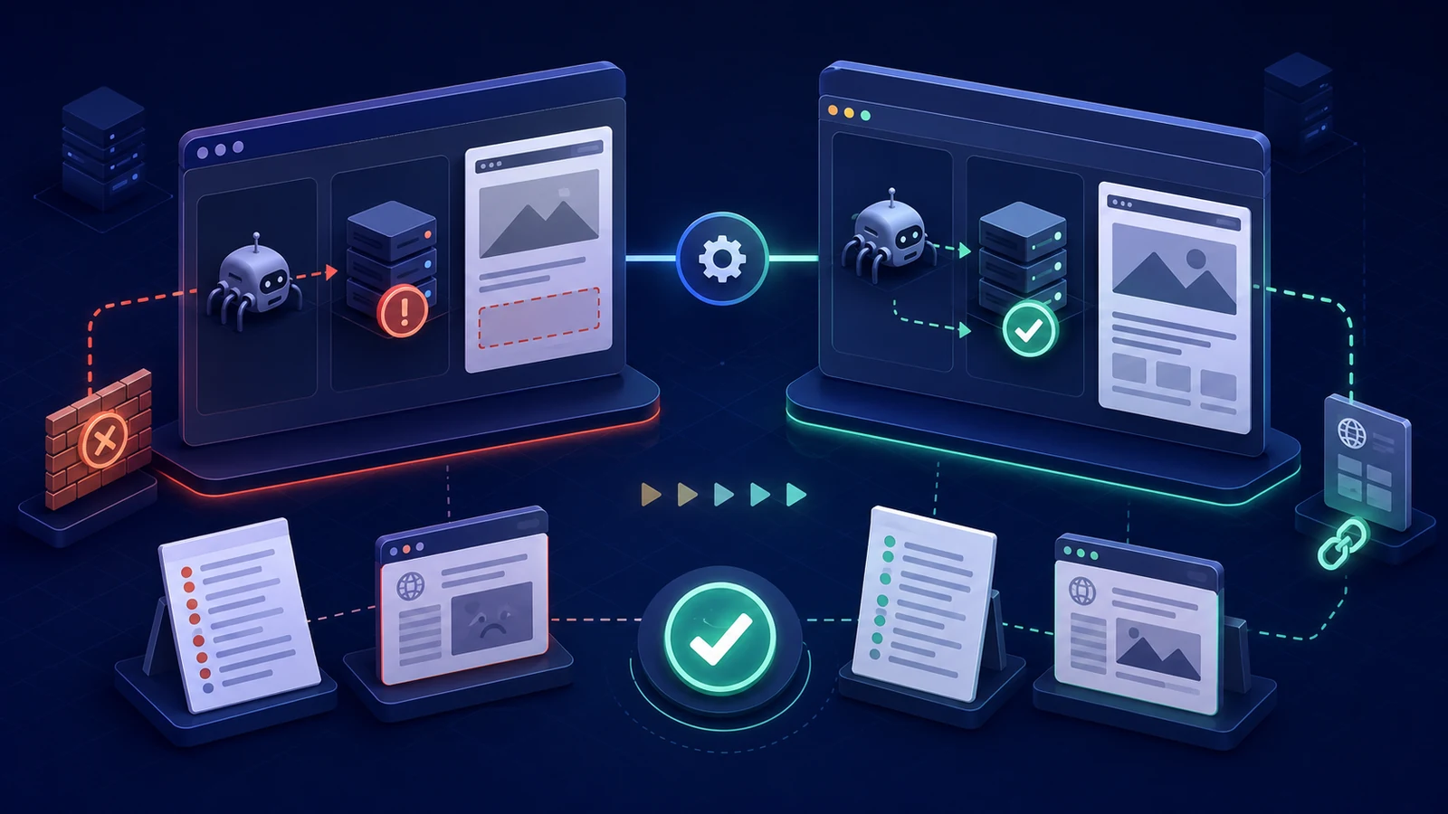 Before and after verification of an AI search visibility technical fix