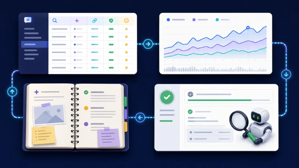 Google AI Overview citation verification workflow with query matrix and evidence