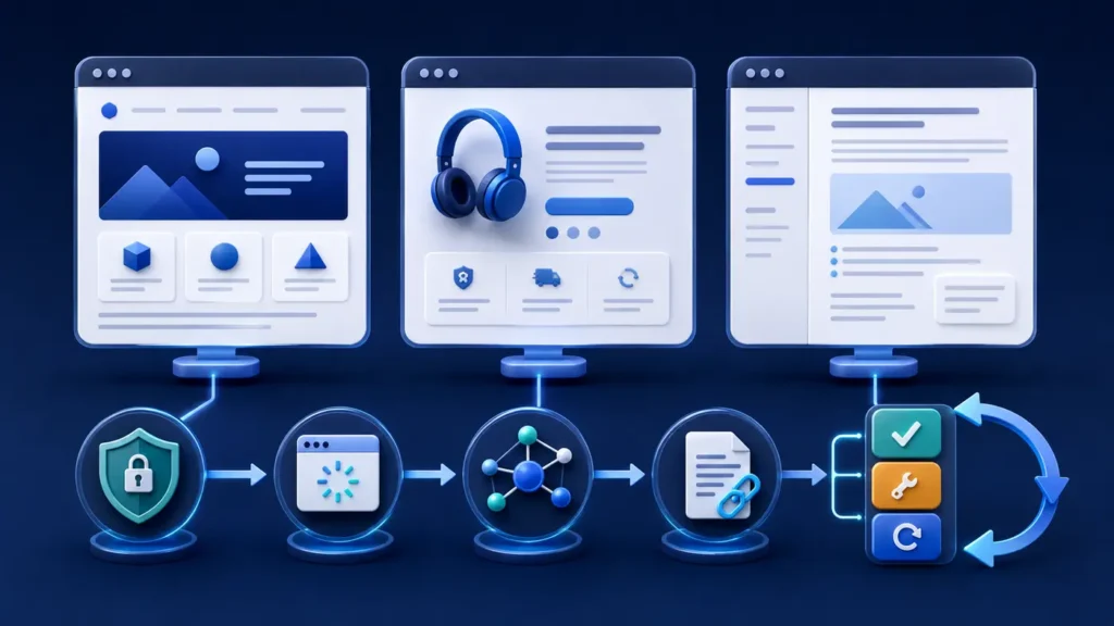 AI search readiness self-test across a homepage, commercial page and knowledge article