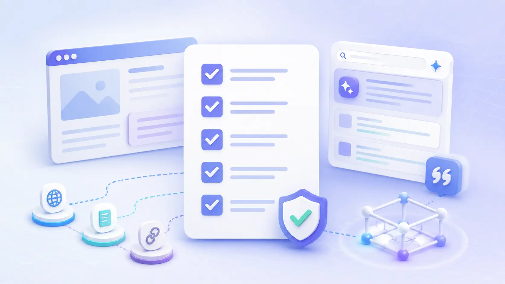 AI citation optimization checklist connecting crawl access, trustworthy evidence, and cited AI search answers