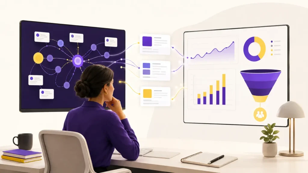 Analyst connecting AI citations and website traffic with leads and revenue attribution
