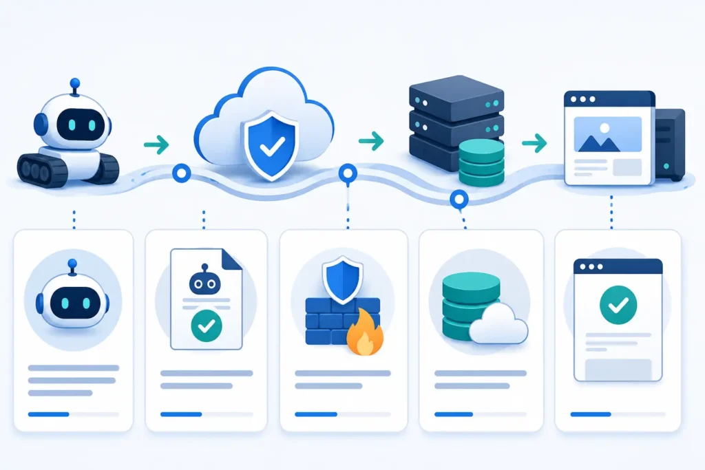 ChatGPT crawler request path through Cloudflare, cache and origin website