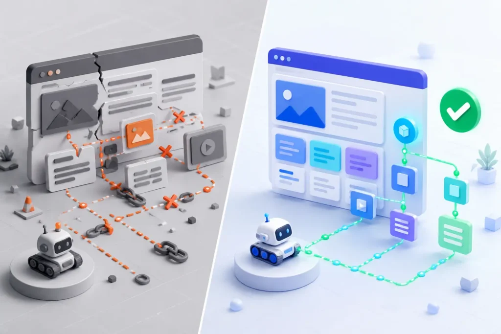 Machine-readable website content before and after technical fixes