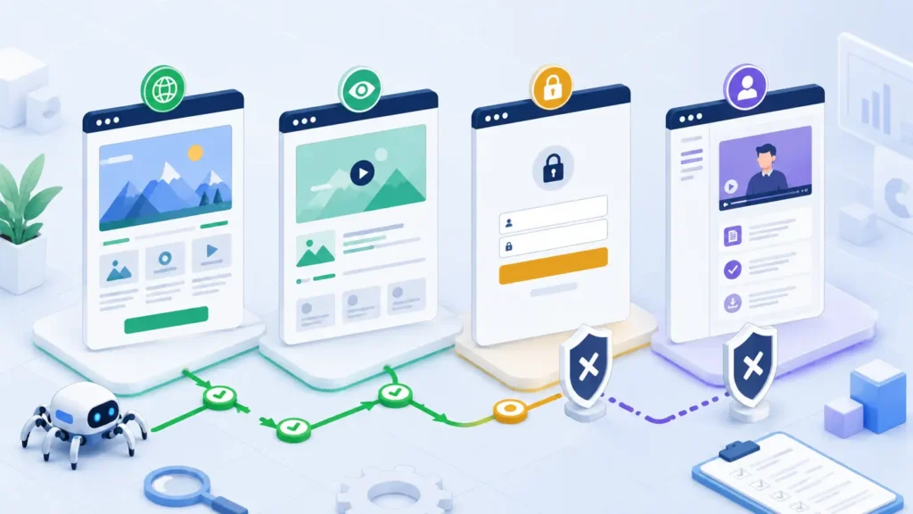 Public, preview, login and protected URL tiers for a membership website crawler audit