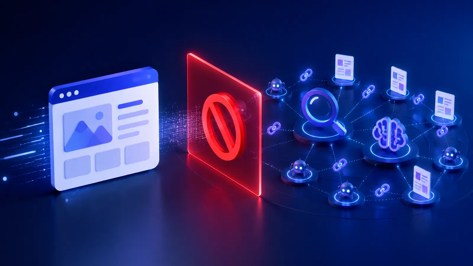 Noindex tag blocking AI visibility between a website and AI discovery network