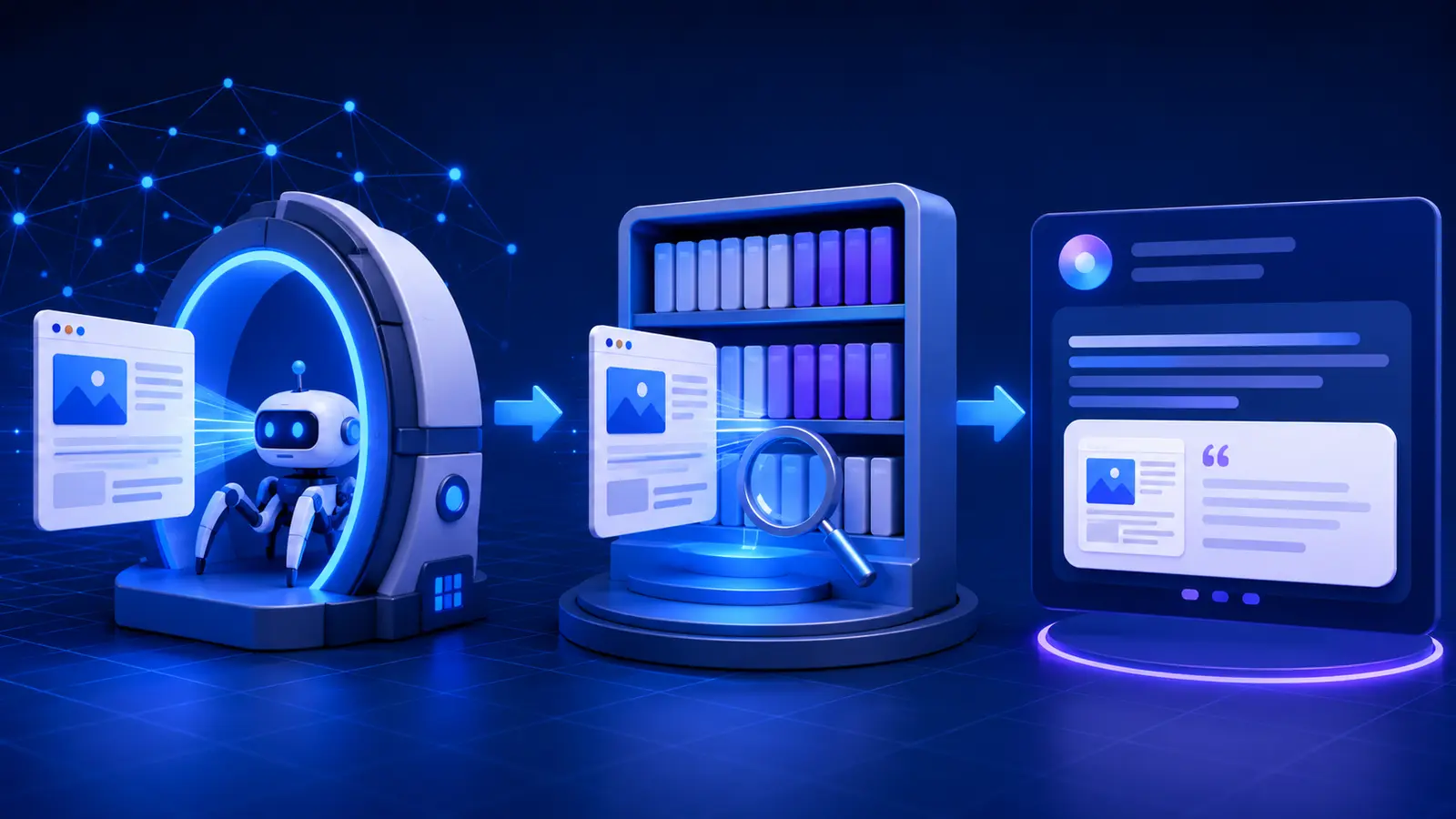 Website crawlability vs indexability vs citability shown as three connected stages