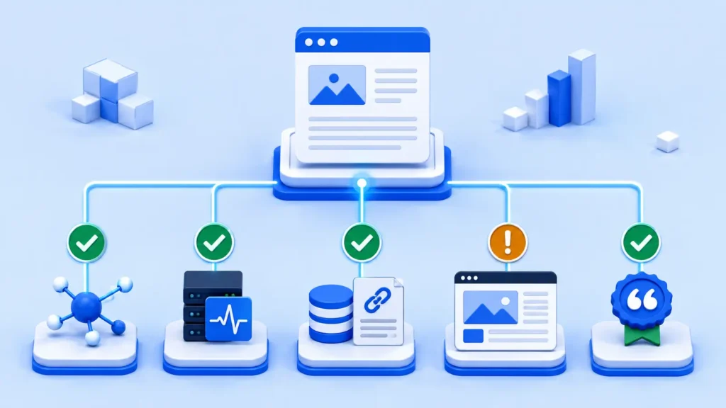 Website discoverability diagnostic checkpoints for crawling, indexing, rendering, and citation